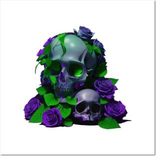 Aesthetic Skulls and Roses | Violet and Green Posters and Art